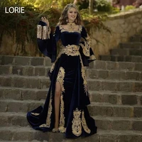 lorie moroccan caftan evening dress 3 pieces remove skirt appliques gold lace long sleeve mermaid velvet prom celebrity gowns