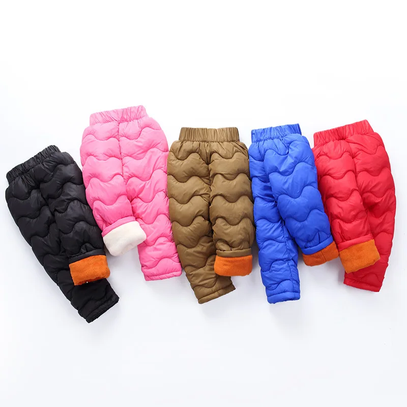 

Winter Kids Pants Children Down Cotton Trousers Fleece Warms Baby Boys Girls Windproof Waterproof Cold-proof Pants 24M-6T