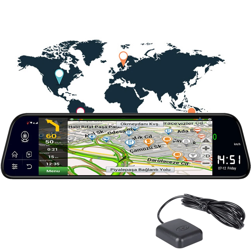 Автомобильный видеорегистратор Bluavido 1" ips, gps, 2G ram, 4G LTE, Android 8,1, камера, видео регистратор, навигация, HD 1080 P, зеркало заднего вида, видеорегистратор