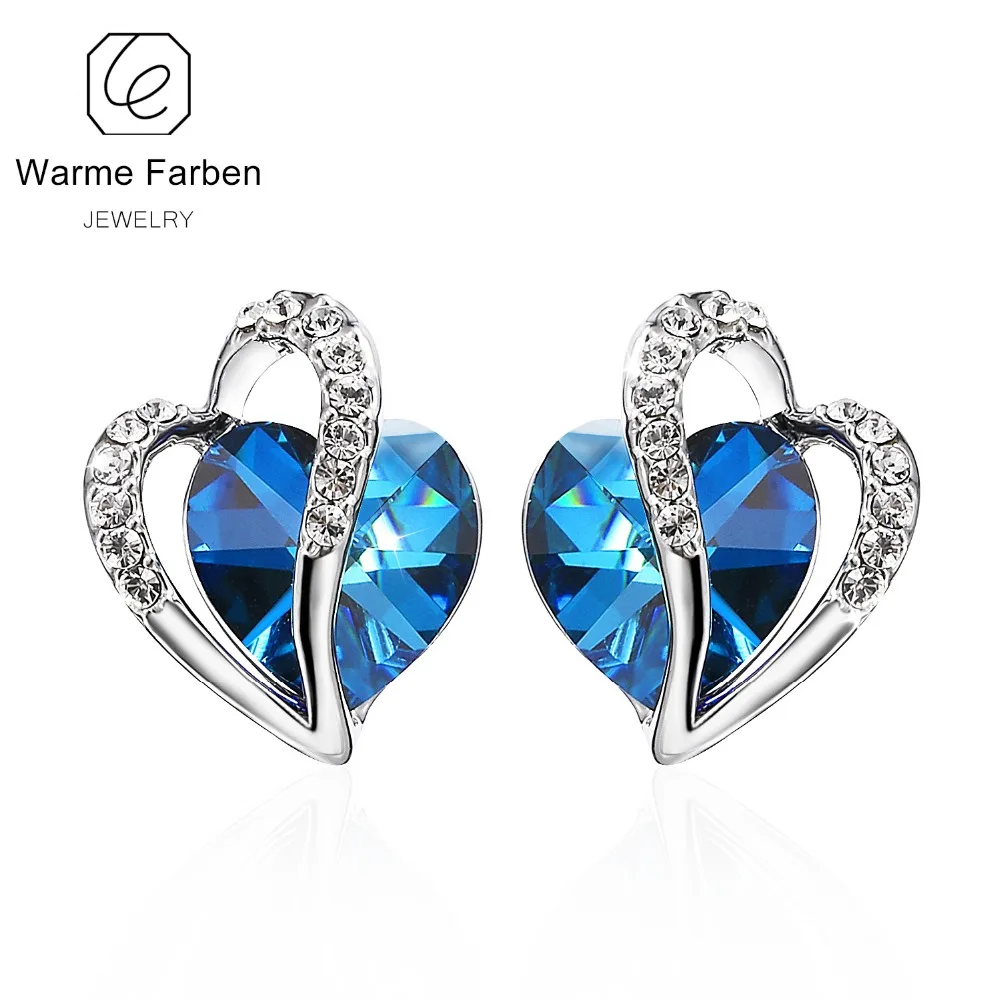 Warme Farben, 925 пробы, серебряные серьги для женщин, сережки-гвоздики с синим сердцем и кристаллами, хорошее ювелирное изделие, серьги, подарок для леди, Brincos