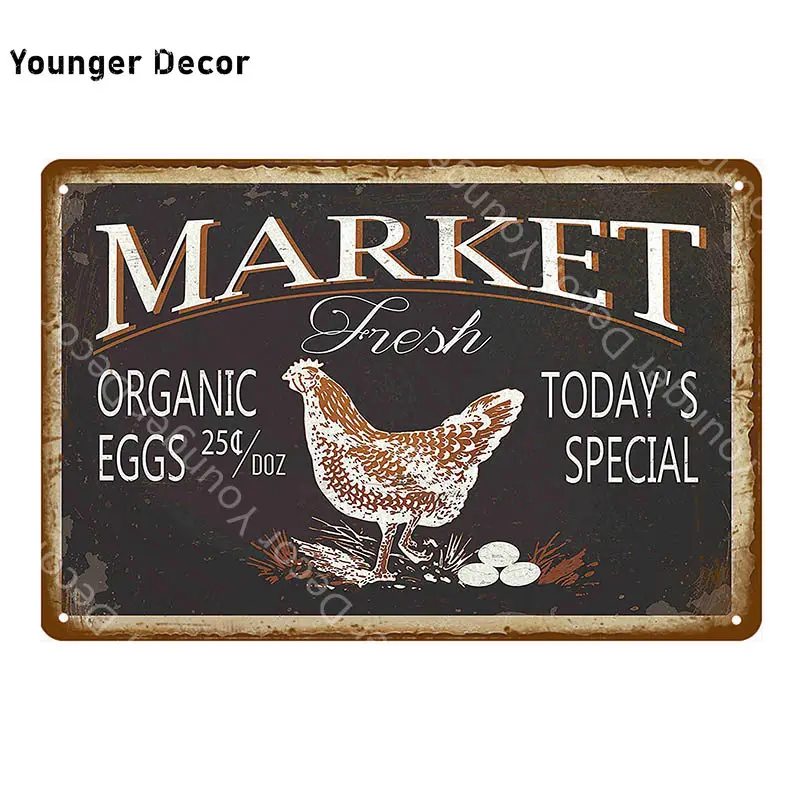 Рынок свежих яиц молочный металлический знак магазин кафе домашний Настенный