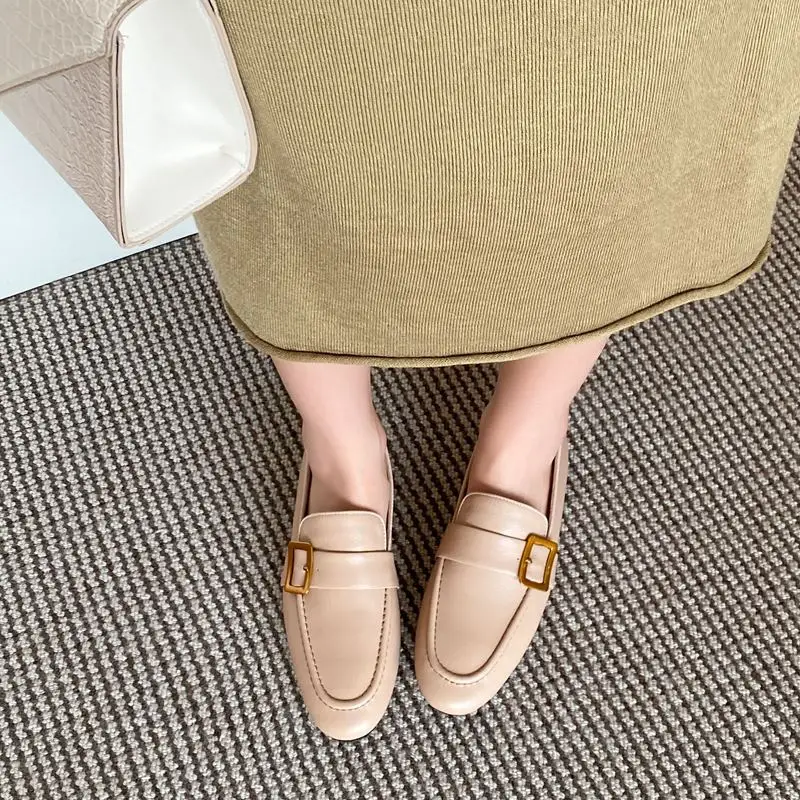 

ALLBITEFO soft natural genuine leather low heel shoes fashion casual women heels shoes kitten heels women office shoes