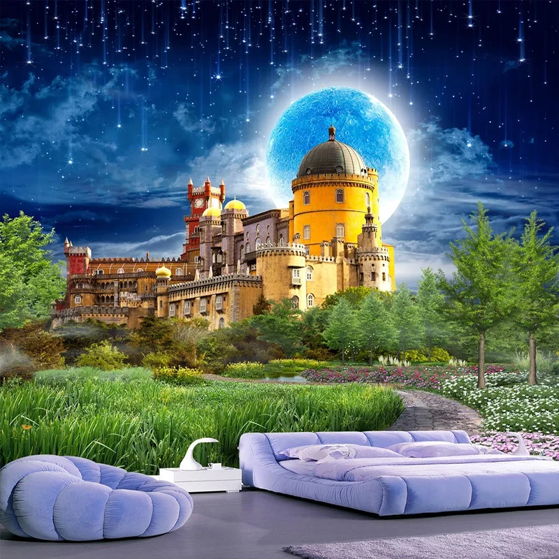 Фотообои на заказ 3D замок мечты Луна лес пейзаж настенная живопись гостиная