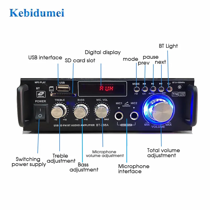 Автомобильный аудиоусилитель kebidumei 300 Вт + 220 В HIFI музыка Bluetooth домашний сабвуфер