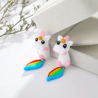 cute polymer clay unicorn earrings for women fashion jewelry handmade 3d pegasus horse stud earring girls kids gift