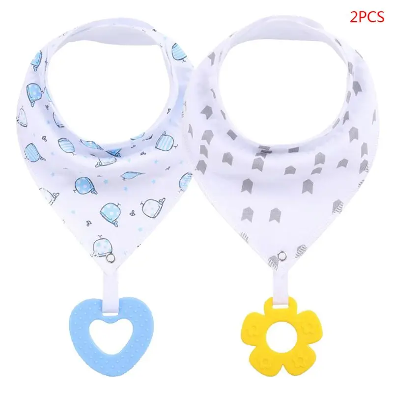 

2 Pcs Baby Bibs with Teether Newborn Bandana Cartoon Triangle Bib Saliva Towel 425F
