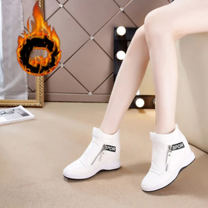 Женские кроссовки из искусственной кожи Вулканизированная подошва высокие на