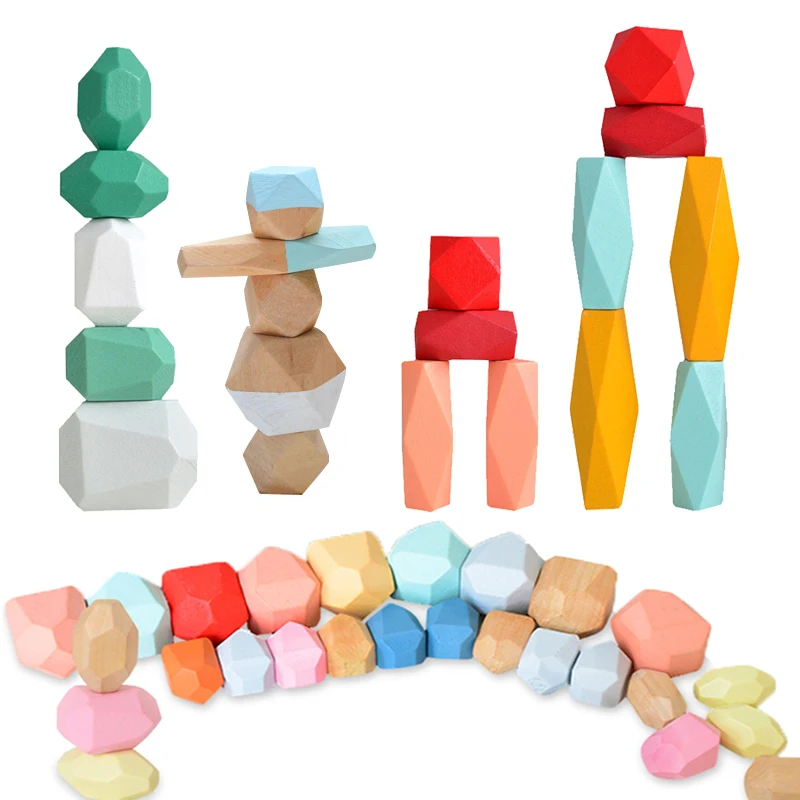 

36PCS Colored Pine/Beech Stone Jenga Building Block Educational Toy Baby Stacking Game Balancing Stone Jenga Wooden Toy For Kids