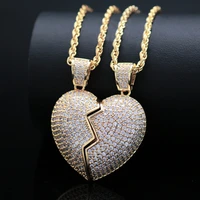 hip hop iced out full cubic zircon rope chain heart breaking pendant necklace for men jewelry women dropshipping wholesale
