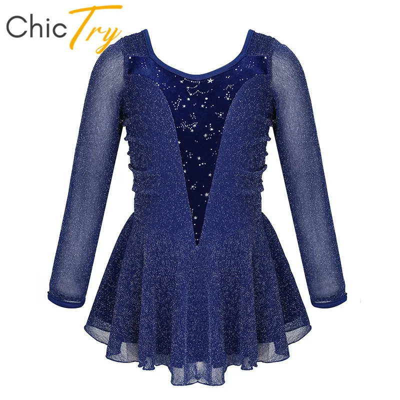 ChicTry Детские Девушки с длинным рукавом блестящие серебряные блестки бархатный