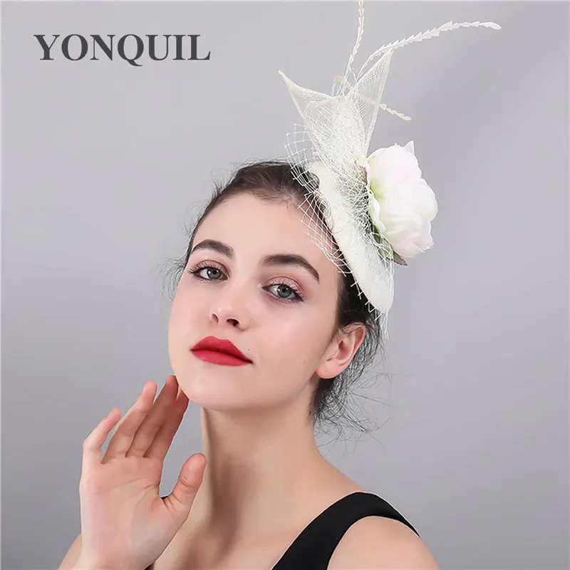 

2020 New Fedora Veils Hat Imitation Sinamay Hair Clips Flower Fascinator Wedding Headwear Millinery Party Headpieces Wedding Hat