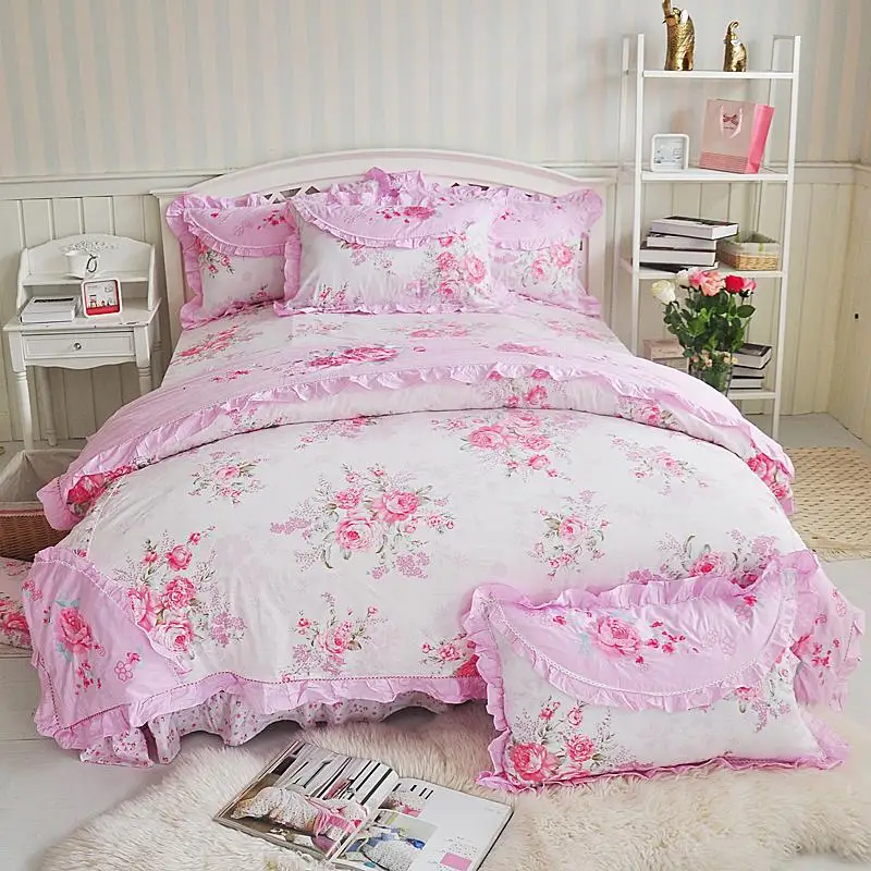 Ретро Потертый Цветочные Пододеяльник 100% хлопок постельное бельё Queen King