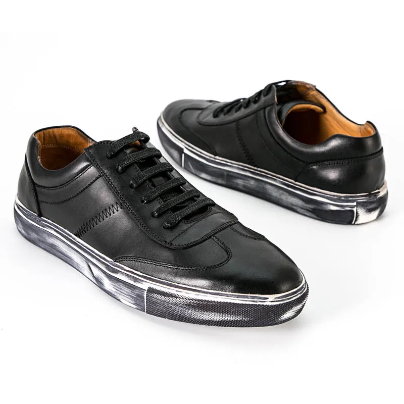 Classic Korean Lace 2020 Up Casual For Men Brand Real Cow Leather Flats Pumps Preppy Boys Street Footwear Breathable Shoes | Обувь
