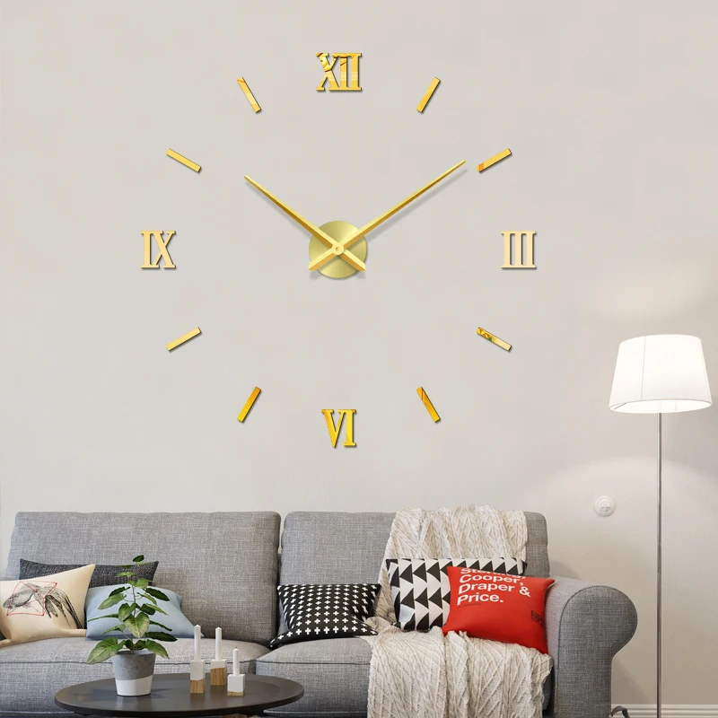 48 &quotбольшие часы настенные Horloge 3D Diy акриловые зеркальные наклейки домашний