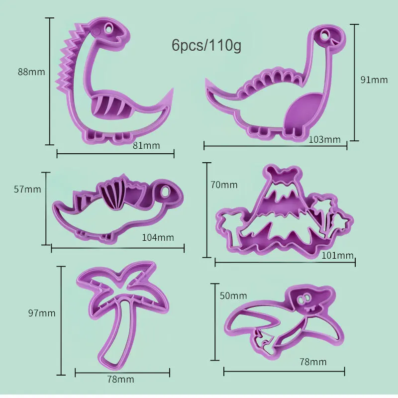 

6pcs/Set Dinosaur Theme Biscuit Mold 3D Plastics Cookie Cutters Household Baking Tools Fondant Cake Mold Cartoon Biscuit Set