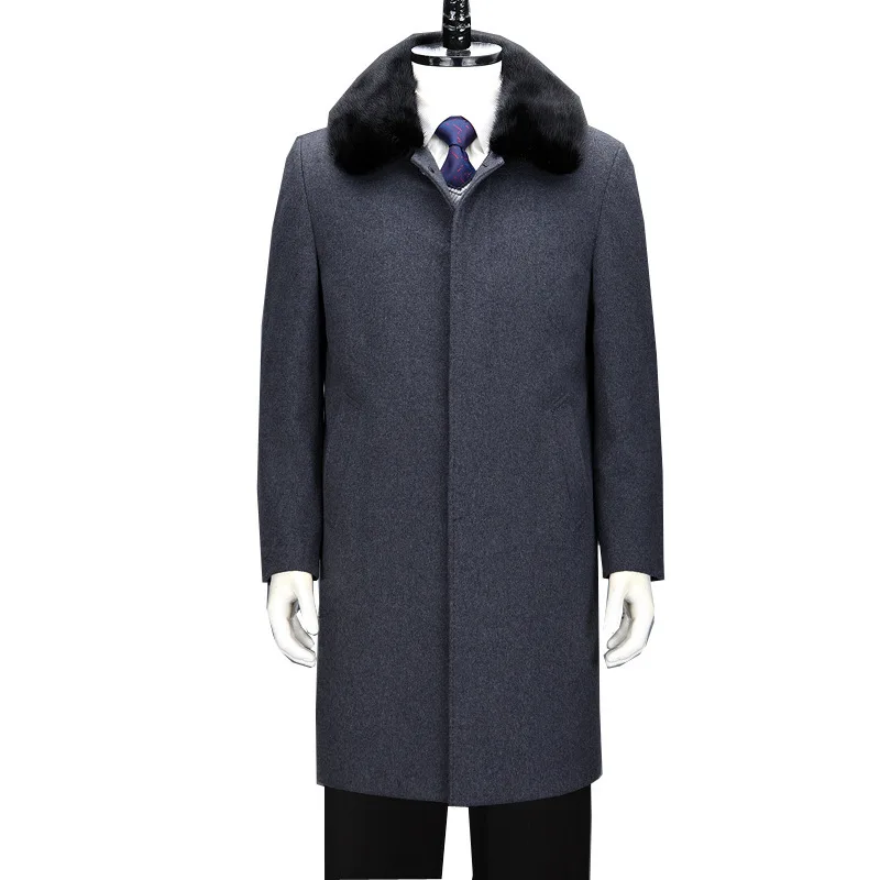 Новое зимнее кашемировое пальто мужское шерстяное с норковым воротником и