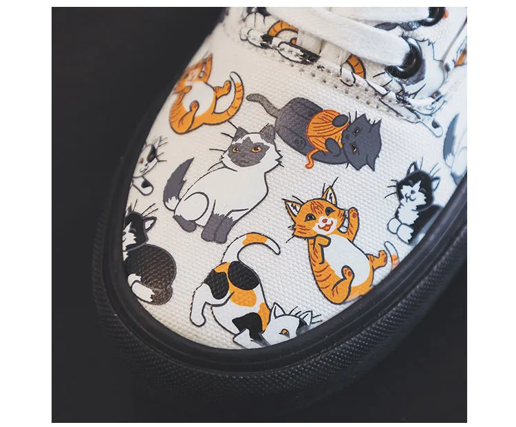 Cat Kitty Cartoon Canvas Shoes Women Autumn Summer Graffiti Women Sneakers Korean Edition White Vulcanize Shoes