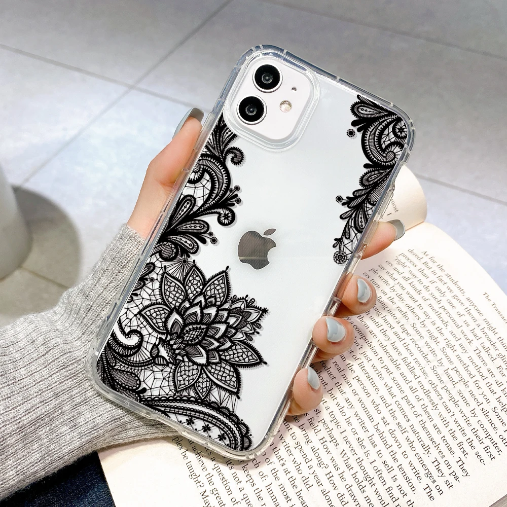 Women Lace Flower Case For iPhone 11 14 Pro Max 12 13 Mini 7 8 X XR XS Max Case For iPhone 6 6S 7 8 Plus SE 2020 Silicone Cover