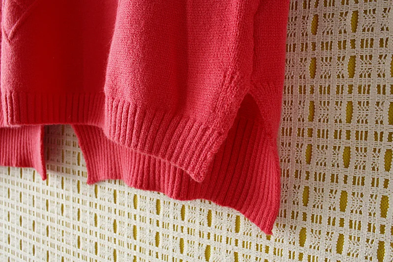 Женский свитер жилет вязаный Топ красные пуловеры с треугольным вырезом на