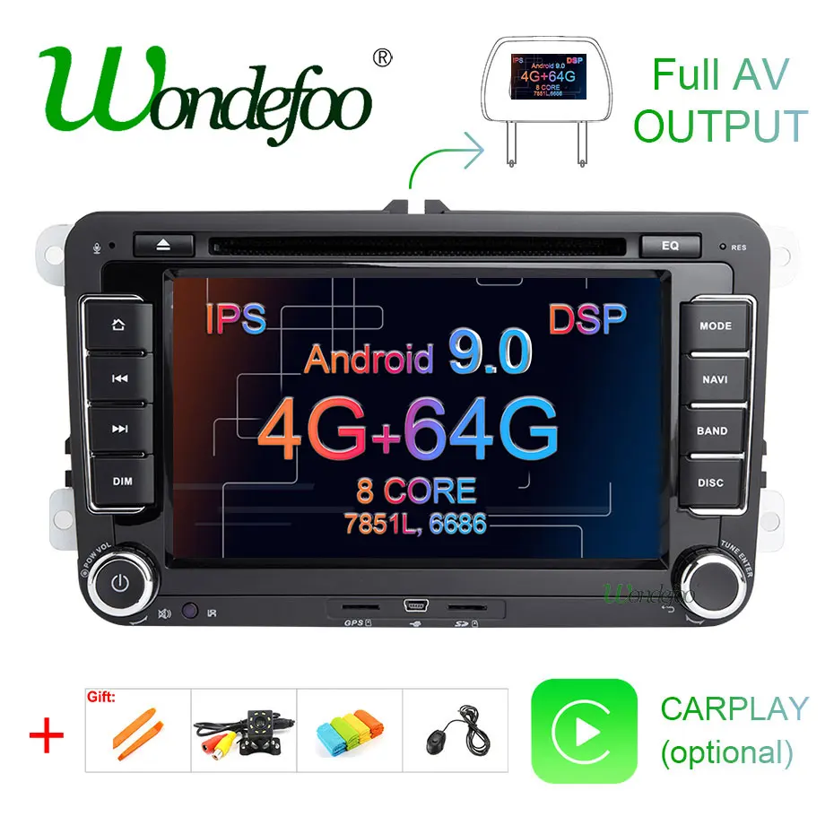DSP ips Android 9,0 4G 64G 2 DIN dvd-плеер для VW PASSAT B6 CC B7 POLO GOLF 5 6 Tiguan Fabia быстрая для сиденья Altea Toledo Leon