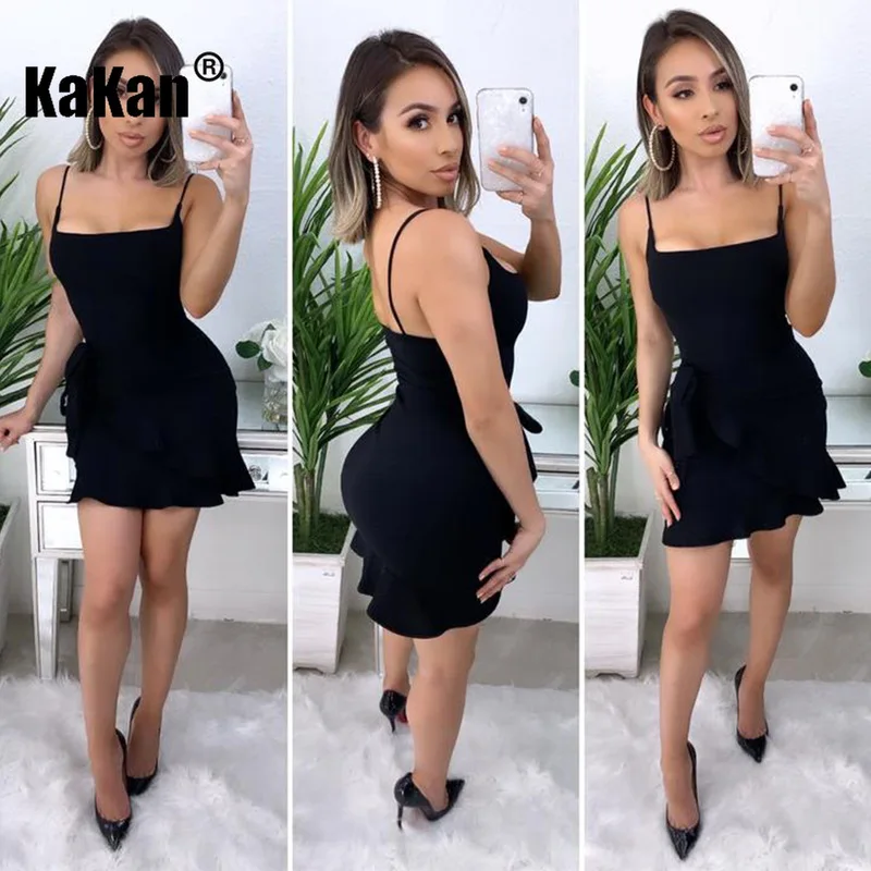 

KaKan European and American New Women's Sexy Strap Dress 2020 Summer Irregular Bow Dress
