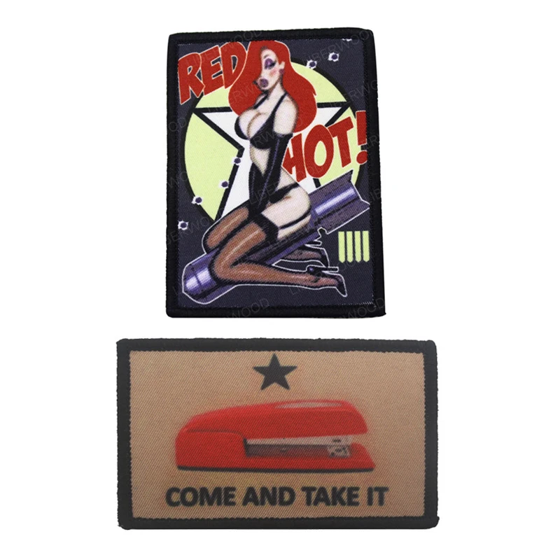 Красный с изображением девушке в стиле пин ап нос арт вышитые патч ткань на