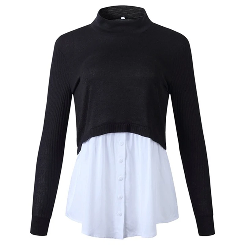 

Casual Stitching Loose Knitted Sweater And Pullovers Spring Women Vintage Loose Long Sweater Ladies Turtleneck Sweaters