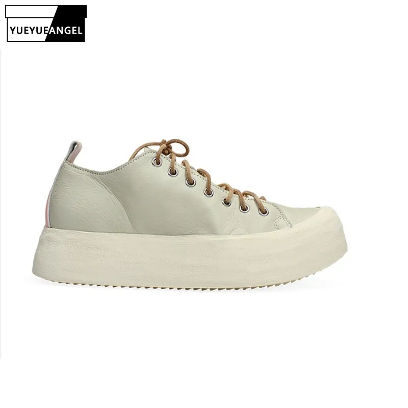 Мужские Винтажные туфли на толстой платформе коричневые повседневные из