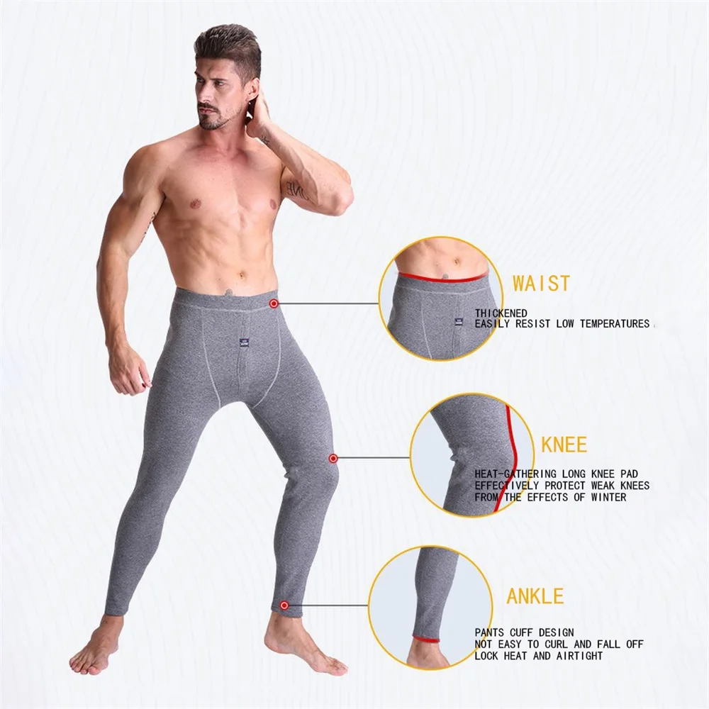 Men Thermal Underwear Pants Plus Velvet Padded Winter Warm Tights Pants Knee Pads Cotton Pants Male Cold Leggings Long Johns