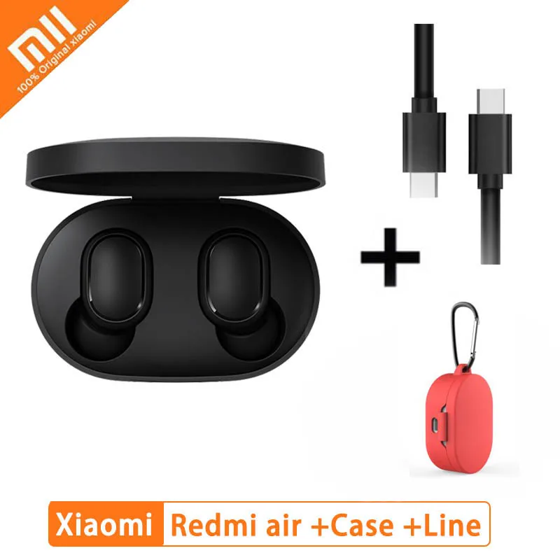 GB Red case cable Горячая Xiaomi Redmi AirDots Беспроводной Bluethooth наушники Язык Управление ушной Автоматическое Сопряжение Мини Гарнитуры Смарт Управление - Цвет: GB Red case cable