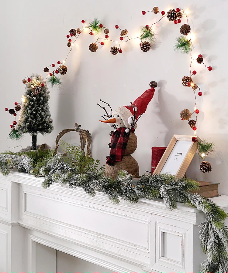 Сказочные сосновые конусы с красными бусинами на батарейке медная проволочная