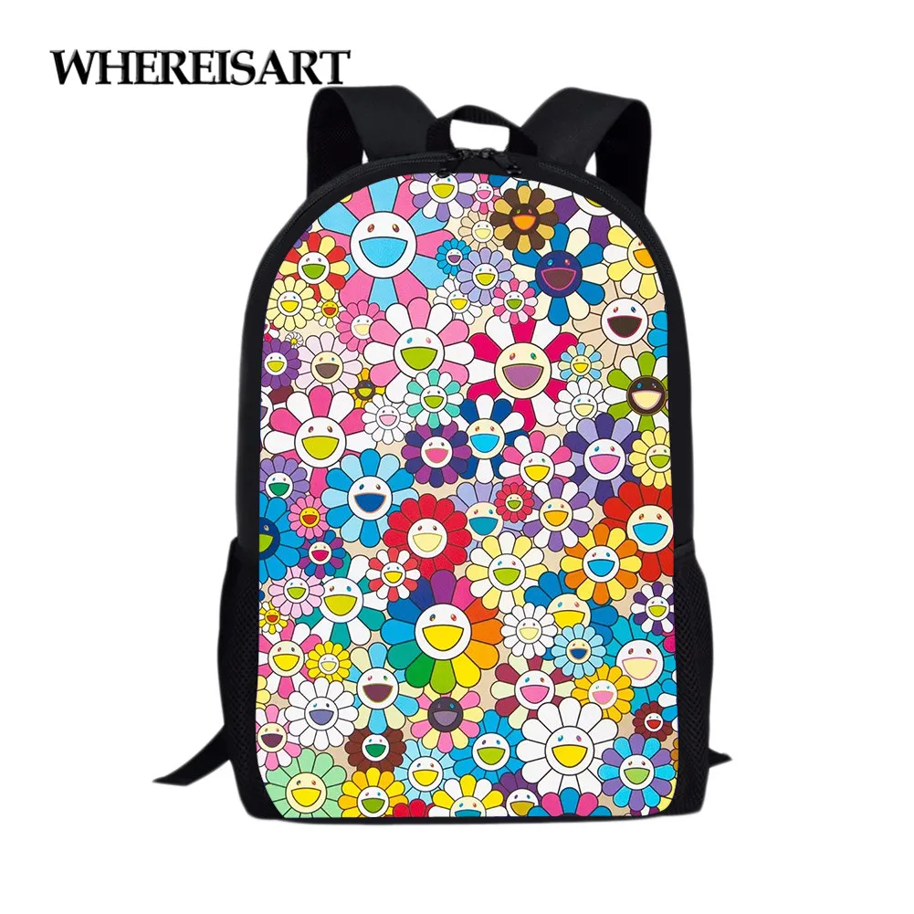 

WHEREISART High Capacity School Bags for Teenage Girls Kids Sunflower Printing Fashion Backpack Lightweight School Backpacks