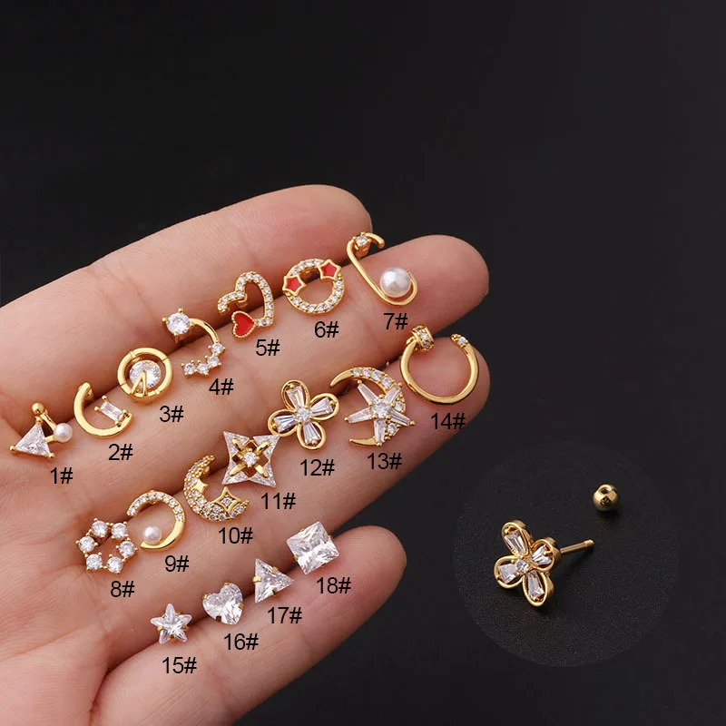 

1PC 20G Stainless Steel Stud Earrings for Women 2021 Trendy Jewelry Moon Star Heart 1.2mm Piercing Earring for Teens Ear Cuffs