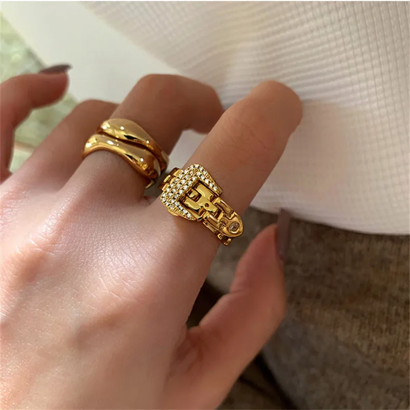 

Onlylili Vintage Geometric Twisted Chain Rings for Women Crystal Belt Shape Opening Minimalist Chunky Ring Party Jewelry кольца