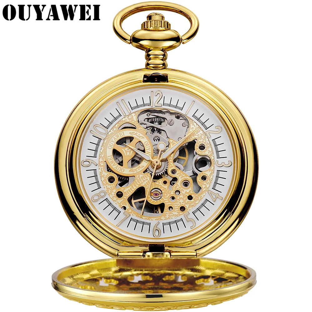 OUYAWEI креативные Механические карманные часы с ручным ветром для мужчин и женщин