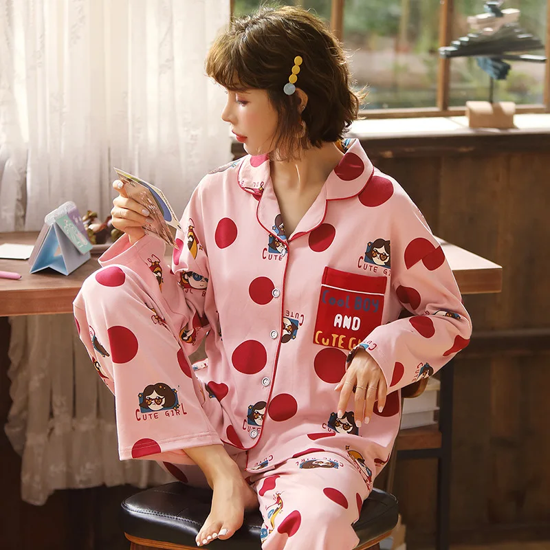 2021Spring and Autumn New Women's Pajamas Cute Cardigan Long Sleeve Pajamas Home Service Sleepwear Pijamas Women Sleep Tops