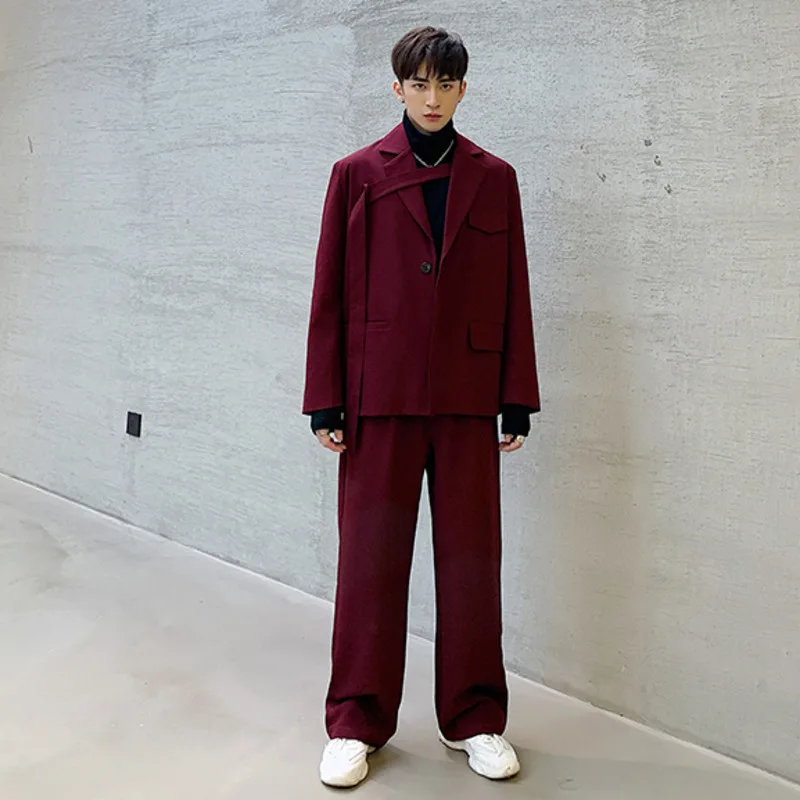 Мужской повседневный костюм блейзер большого размера с красным асимметричным