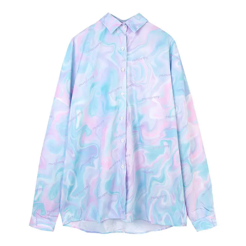 

XITAO Print Pattern Blouse Fashion New Women Single Breast Goddess Fan Casual Style 2021 Spring Autumn Loose Shirt Top ZY5526