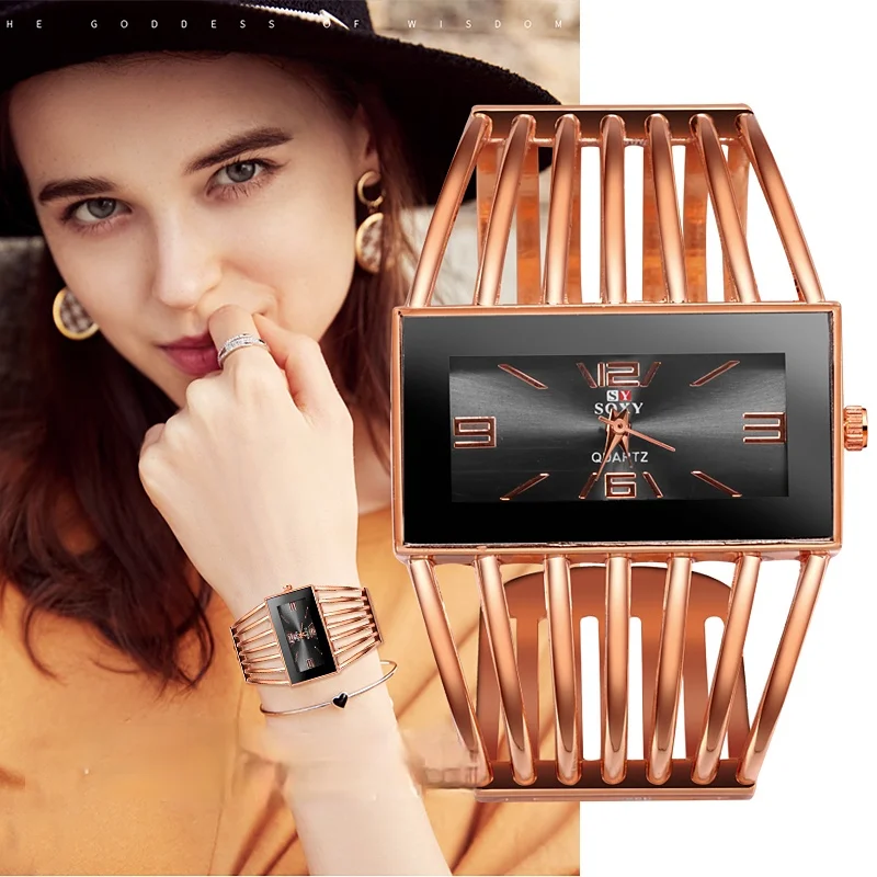 Модные женские часы-браслет трендовые Универсальные с квадратным циферблатом |