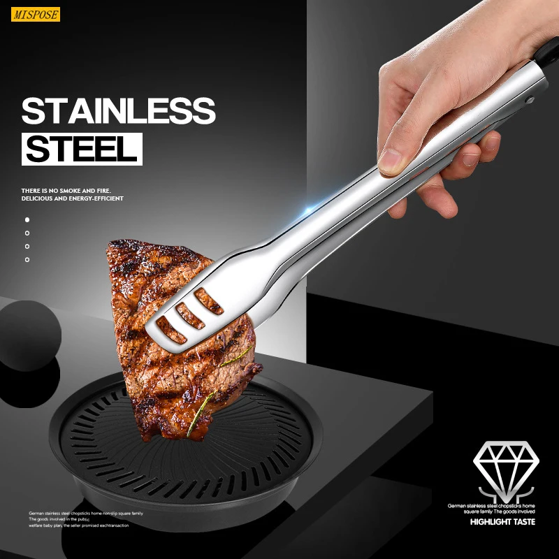 

304 Stainless Steel Kitchen Tongs BBQ Food Tongs Korean Fried Steak Clips Kitchen Tongs Portable for Picnic Barbecue Cooking
