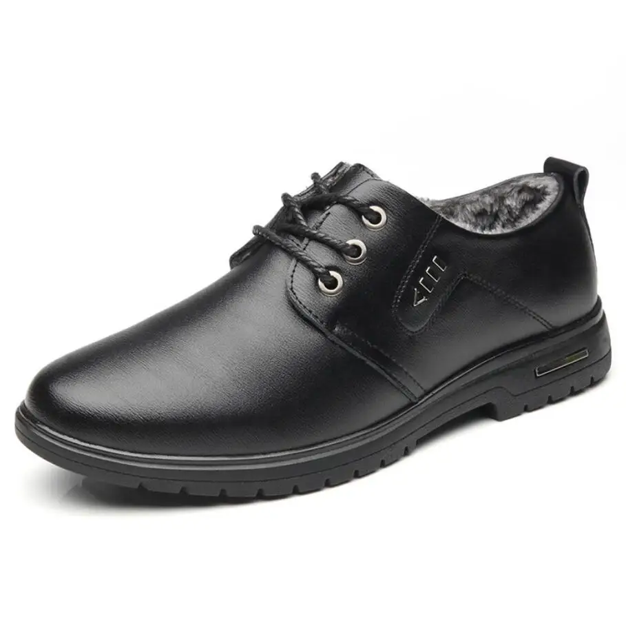 Мужские кожаные ботинки-оксфорды повседневные теплые классические ботинки с