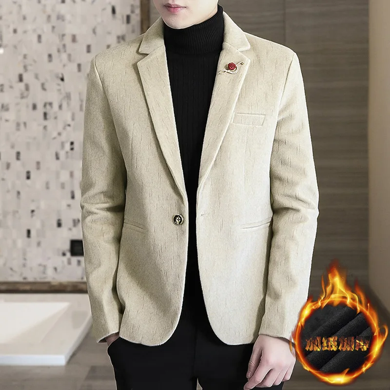 2021 Autumn New Men's Casual Handsome Fleece Padded Slim Fit blazer | Мужская одежда