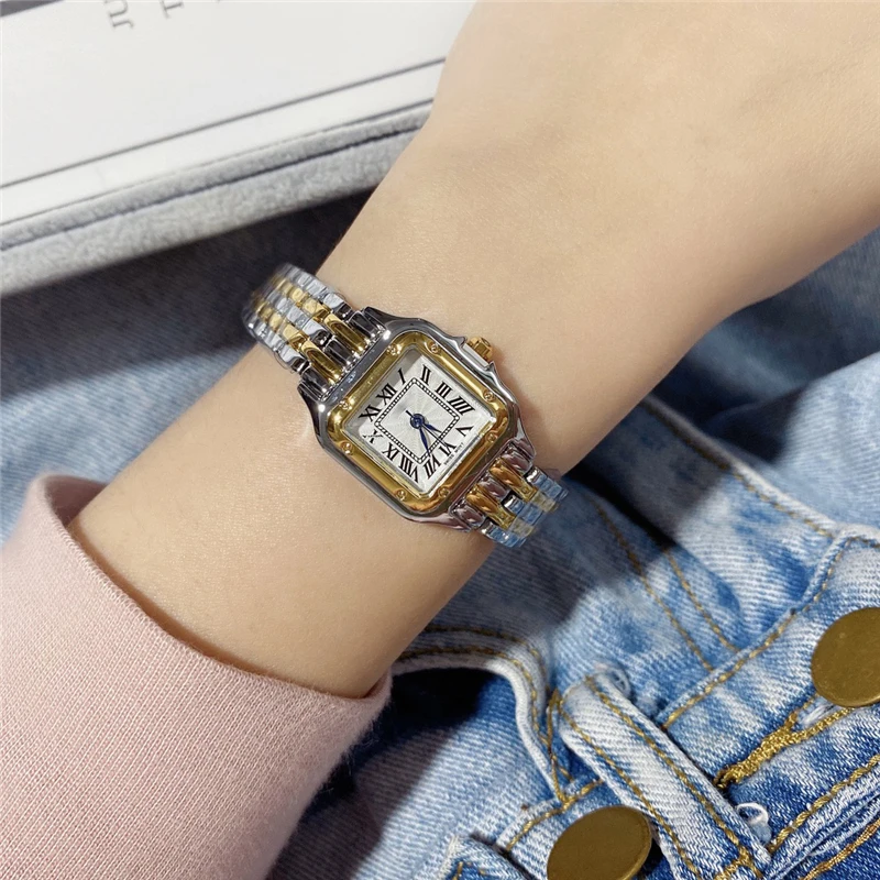 

Brand C Woman quartz watches gold and silver mixed square watches luxury gift wrist clock small size watches