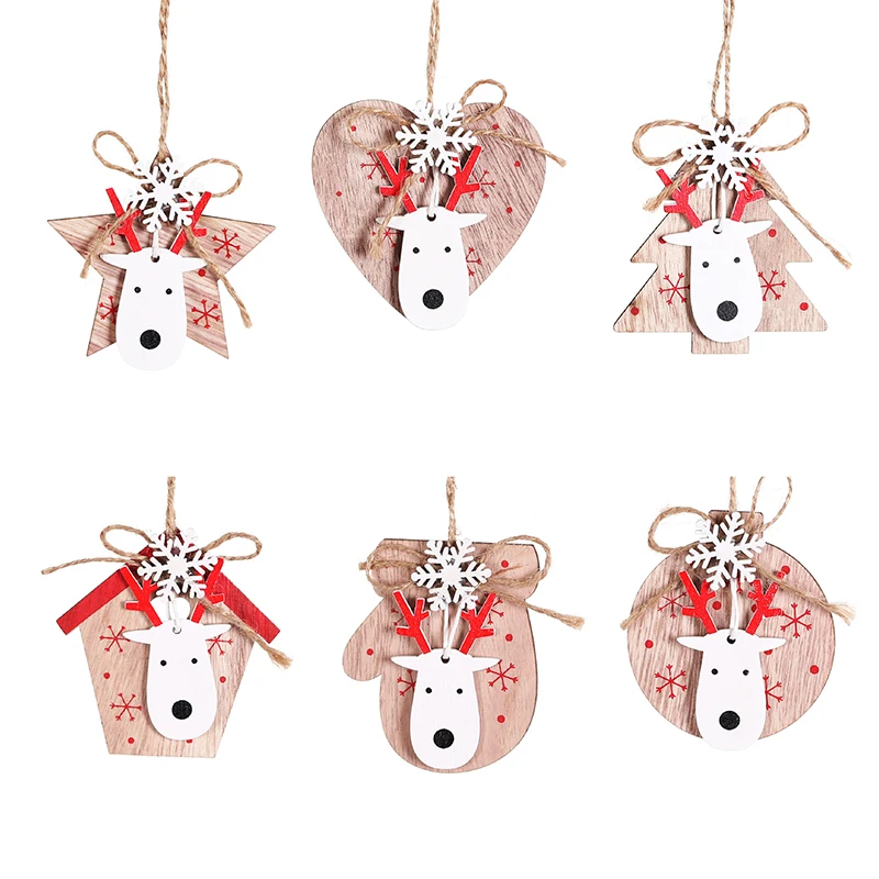 6 шт./пакет/Деревянная Рождественская елка лося снежинка подвеска Рождественский