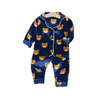 Весенне-осенний костюм из 2 предметов с длинными рукавами и рисунком медведя для маленьких мальчиков и девочек домашние удобные милые детские пижамы одежда для сна для детей