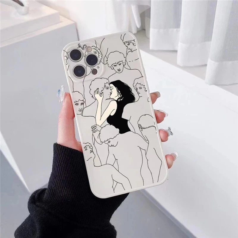 

Graffiti Character Illustration Phone Case for iPhone SE 7 8 Plus 11 Pro X XsMax XR Matte Couples Soft IMD Silicon Back Cover