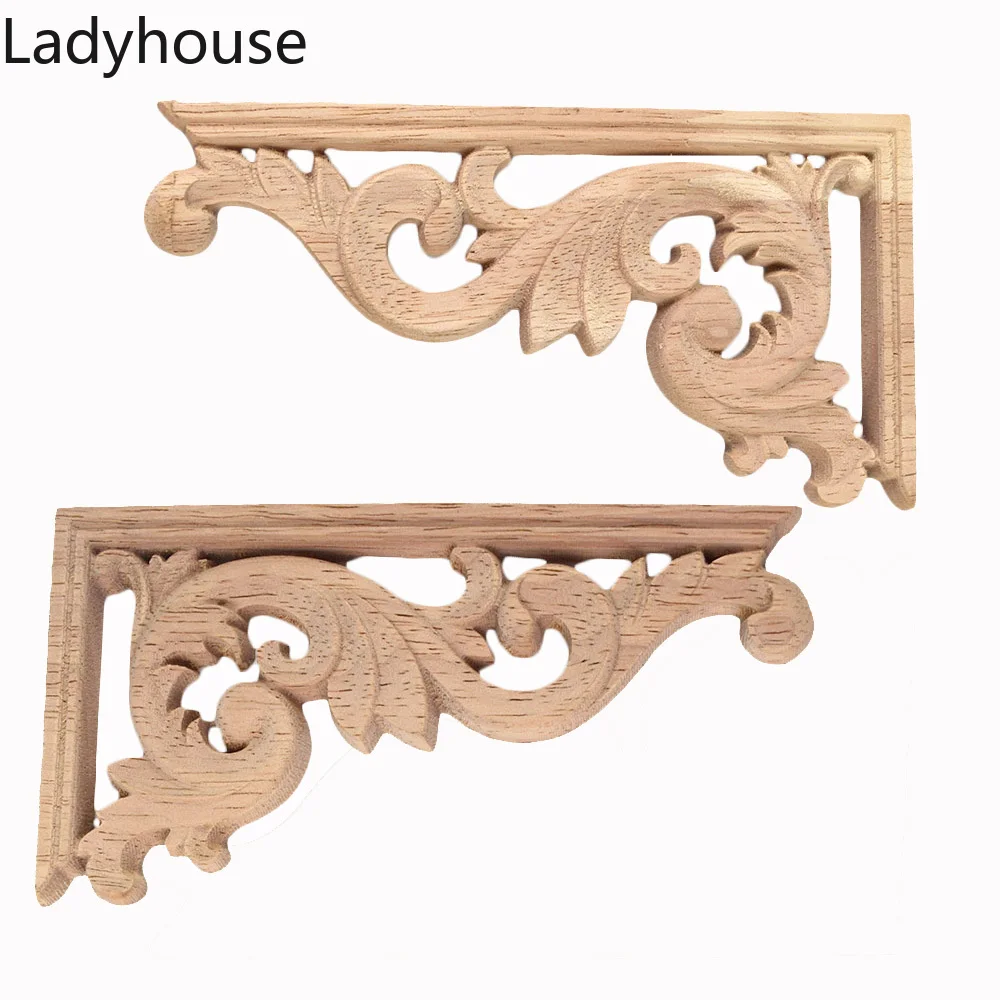 

4PCS 10/13/19CM Carving Natural Wood Appliques for Furniture Cabinet Unpainted Wooden Figurines Decal Home Decor Miniatures