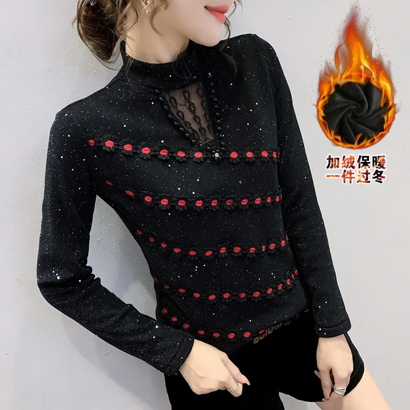 

Новинка 2020, женская одежда, однотонные топы со стразами, рубашки с высоким воротником, женские офисные хлопковые зимние элегантные повседневные рубашки