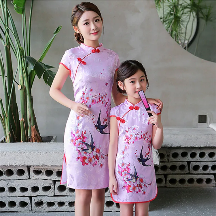 Платье-Ципао для мамы и дочки Семейный комплект одежды одежда ребенка семейный