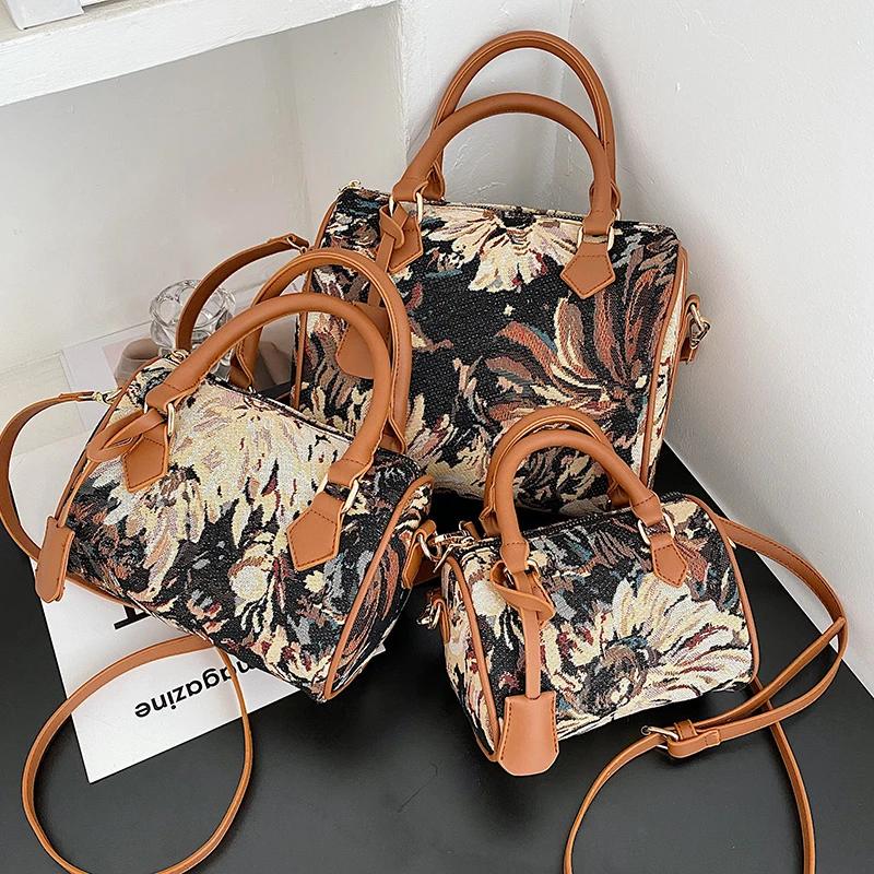 

Retro Embroidery Luxury Handbag Large Canvas Tote Bag Women's Fashion Designer Leather Crossbody Bag Lady Shopper Shoulder Purse